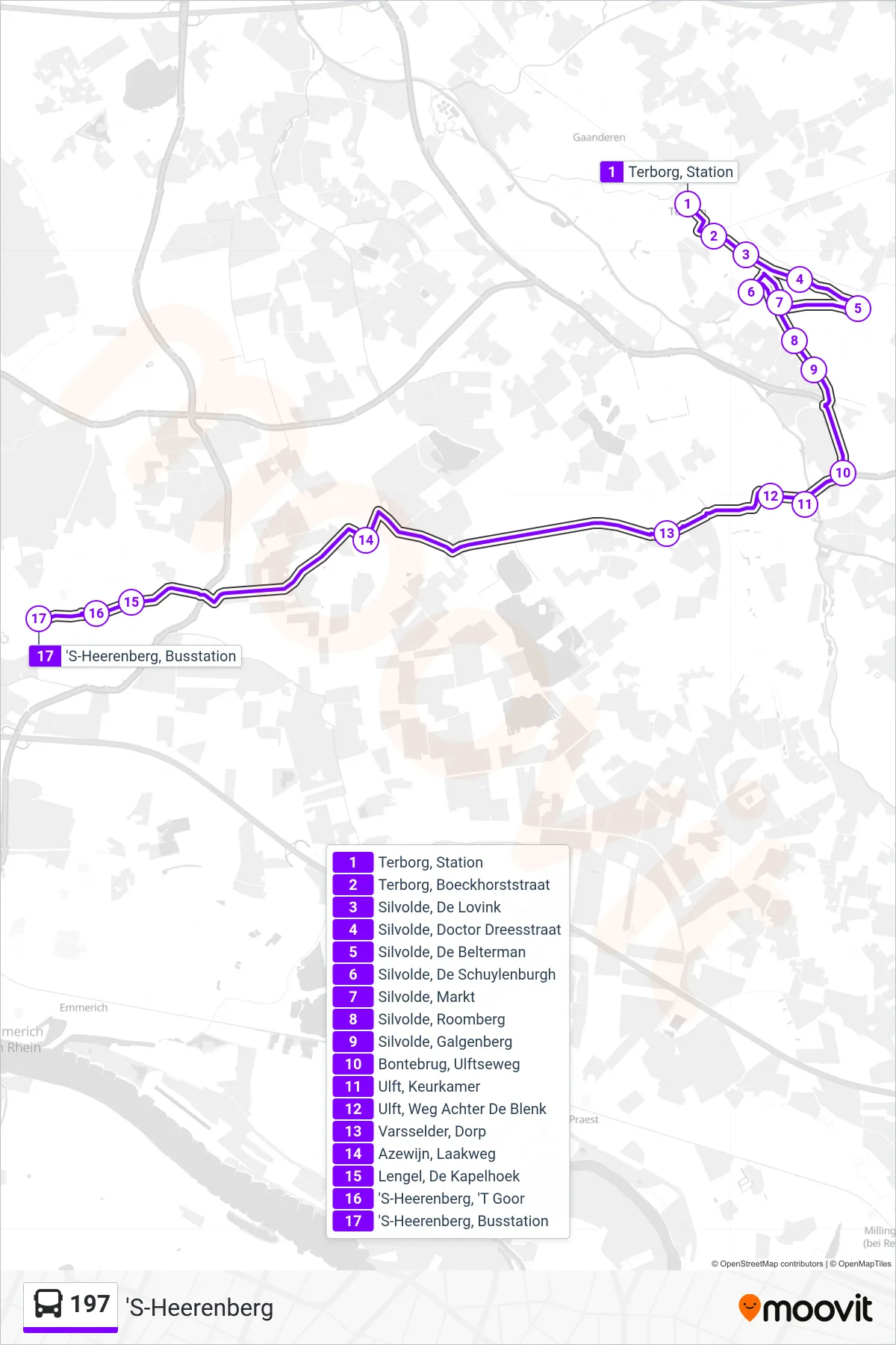 Lijn 197 (bus, 'S-Heerenberg): route en haltes op de kaart