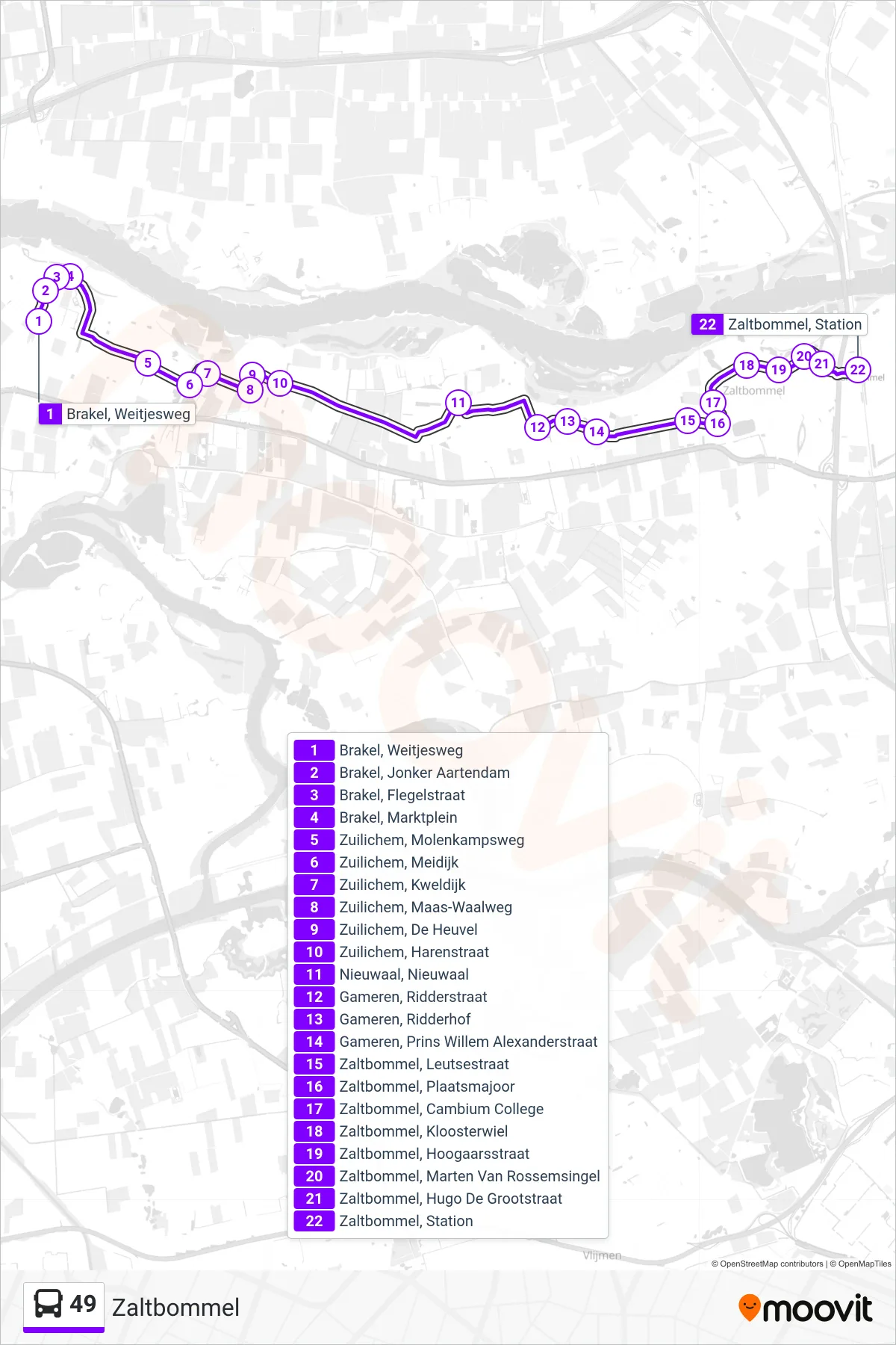 Lijn 49 (bus, Zaltbommel): route en haltes op de kaart