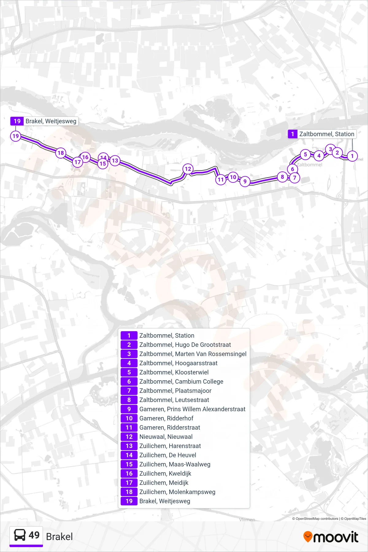 Lijn 49 (bus, Brakel): route en haltes op de kaart