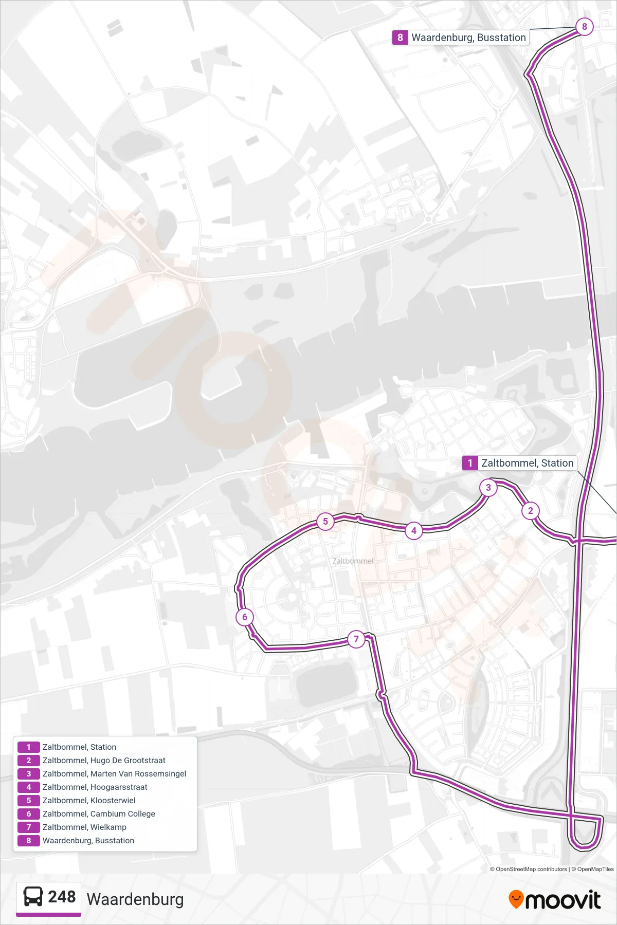 Lijn 248 (bus, Waardenburg): route en haltes op de kaart