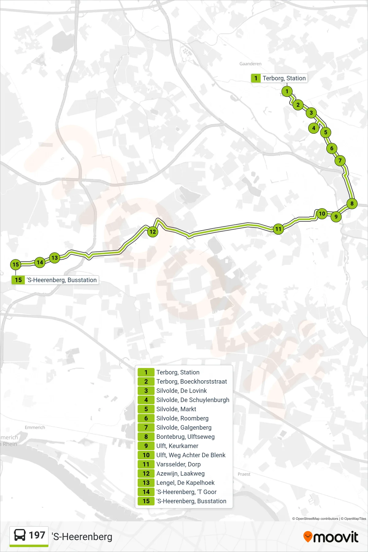 Lijn 197 (bus, 'S-Heerenberg): route en haltes op de kaart