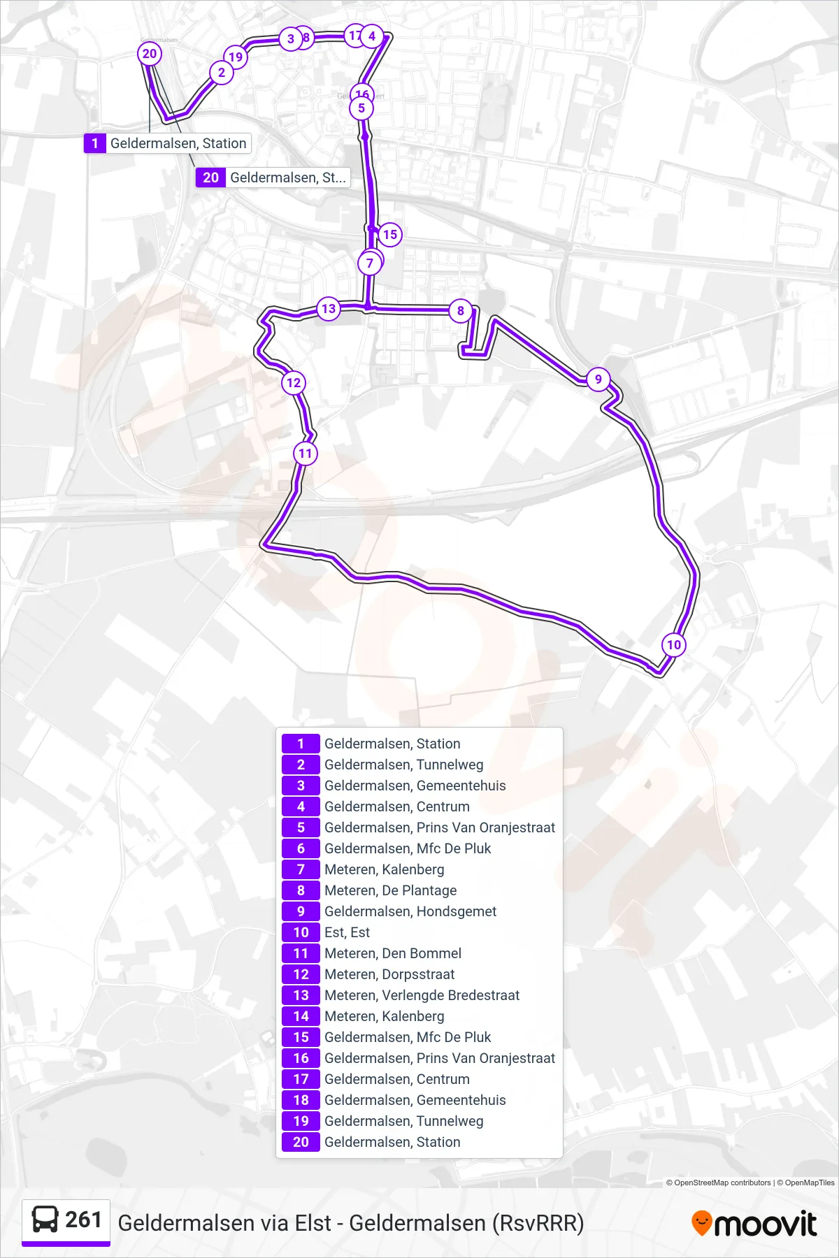 Lijn 261 (bus, Geldermalsen): route en haltes op de kaart