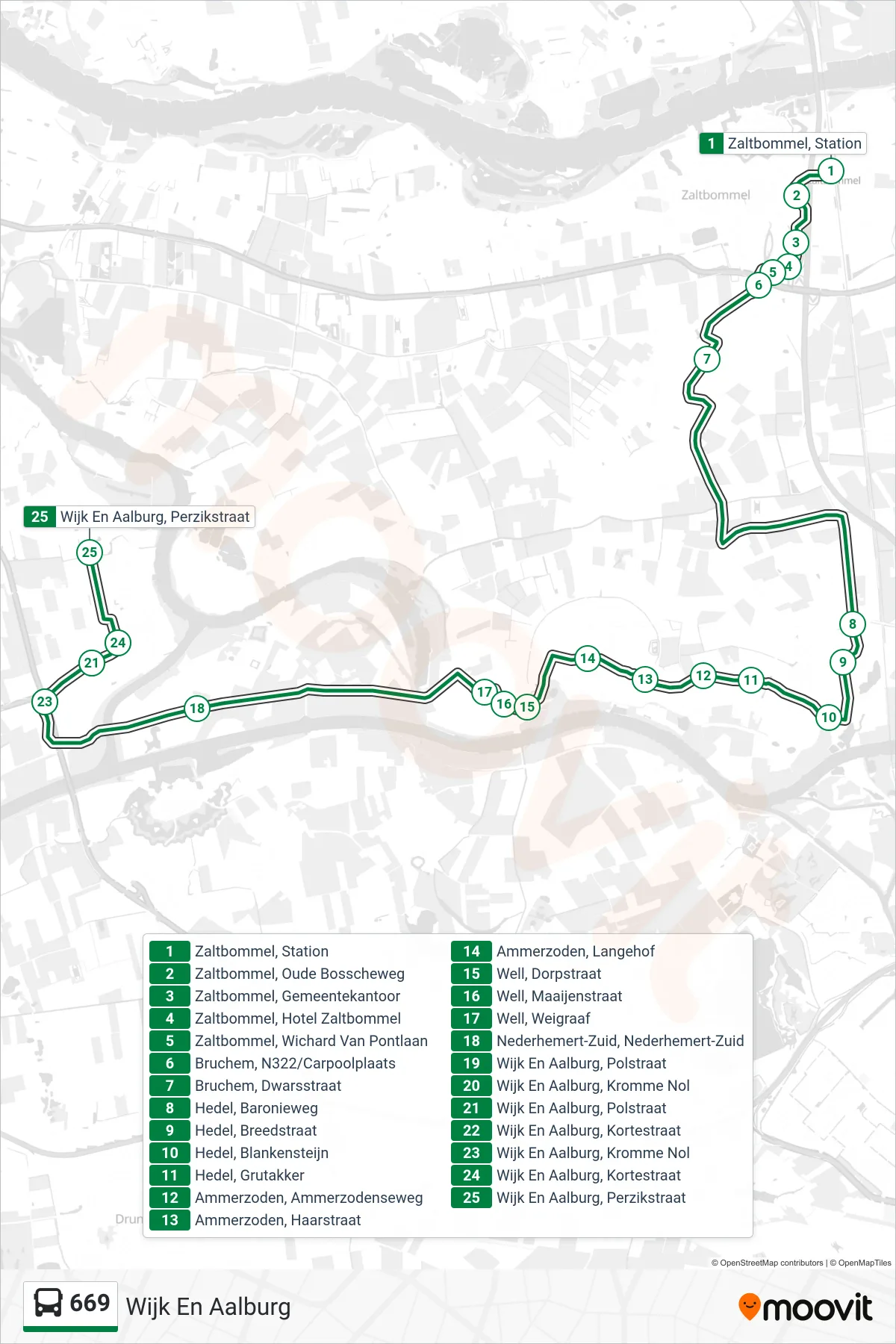 Lijn 669 (bus, Wijk En Aalburg): route en haltes op de kaart