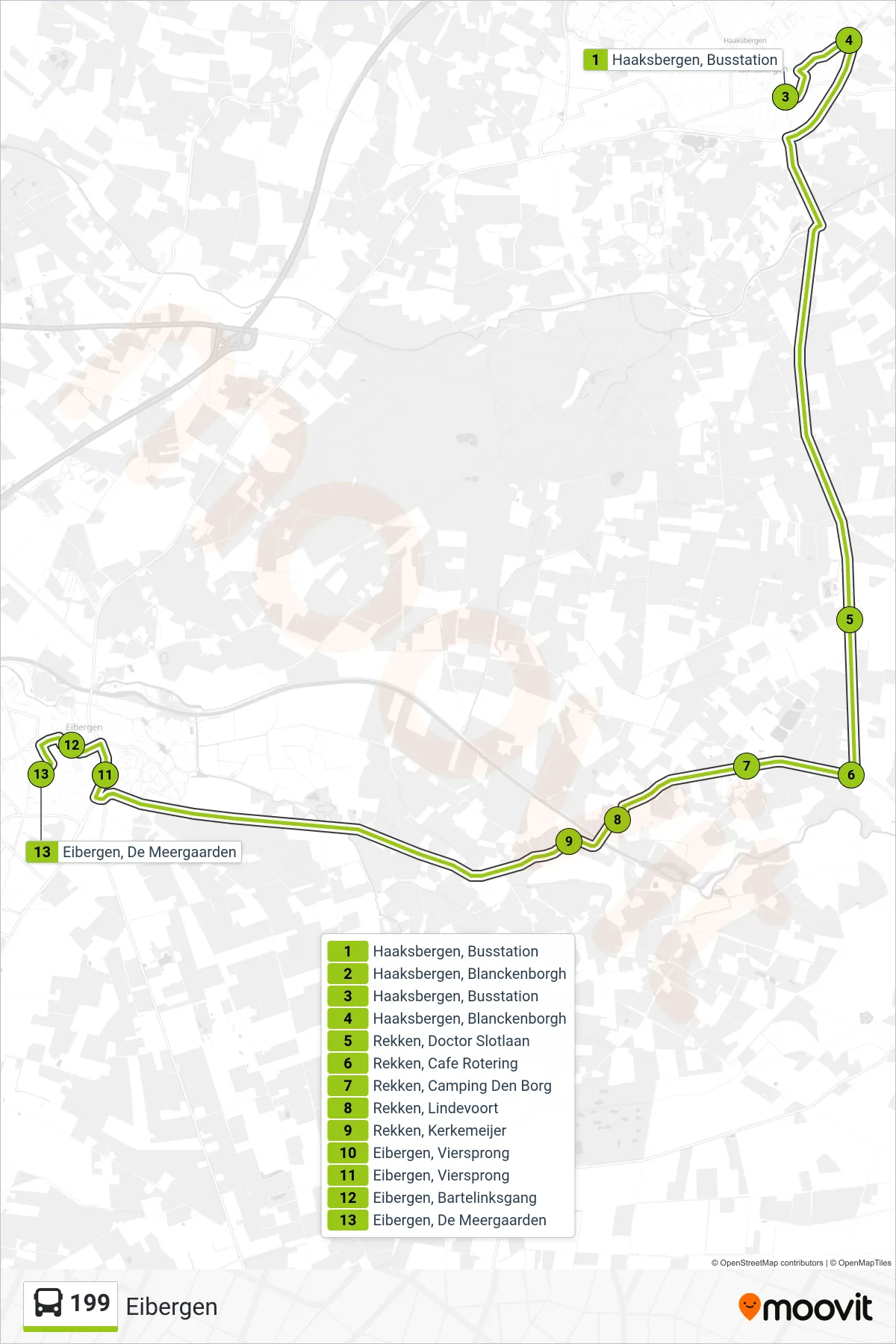 Lijn 199 (bus, Eibergen): route en haltes op de kaart