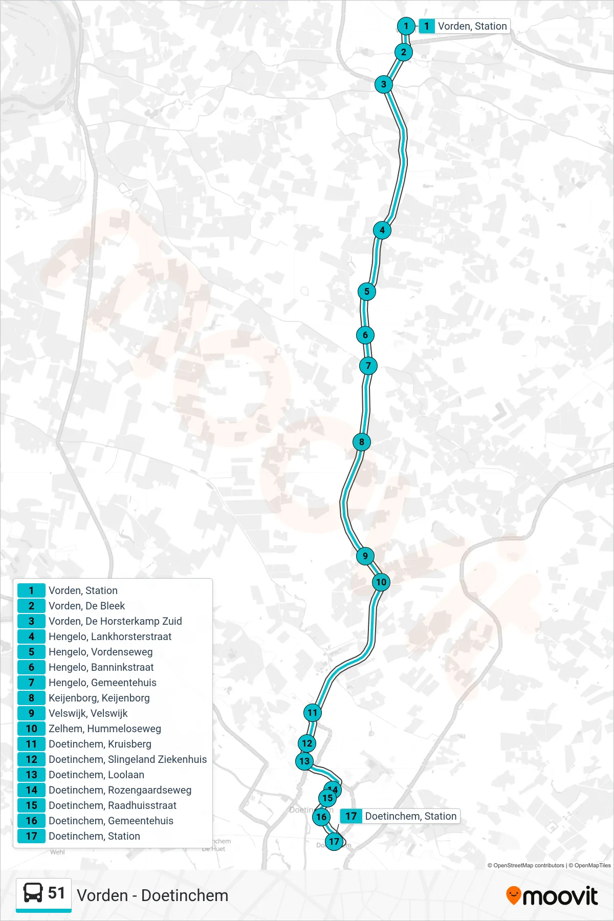 Lijn 51 (bus, Doetinchem): route en haltes op de kaart