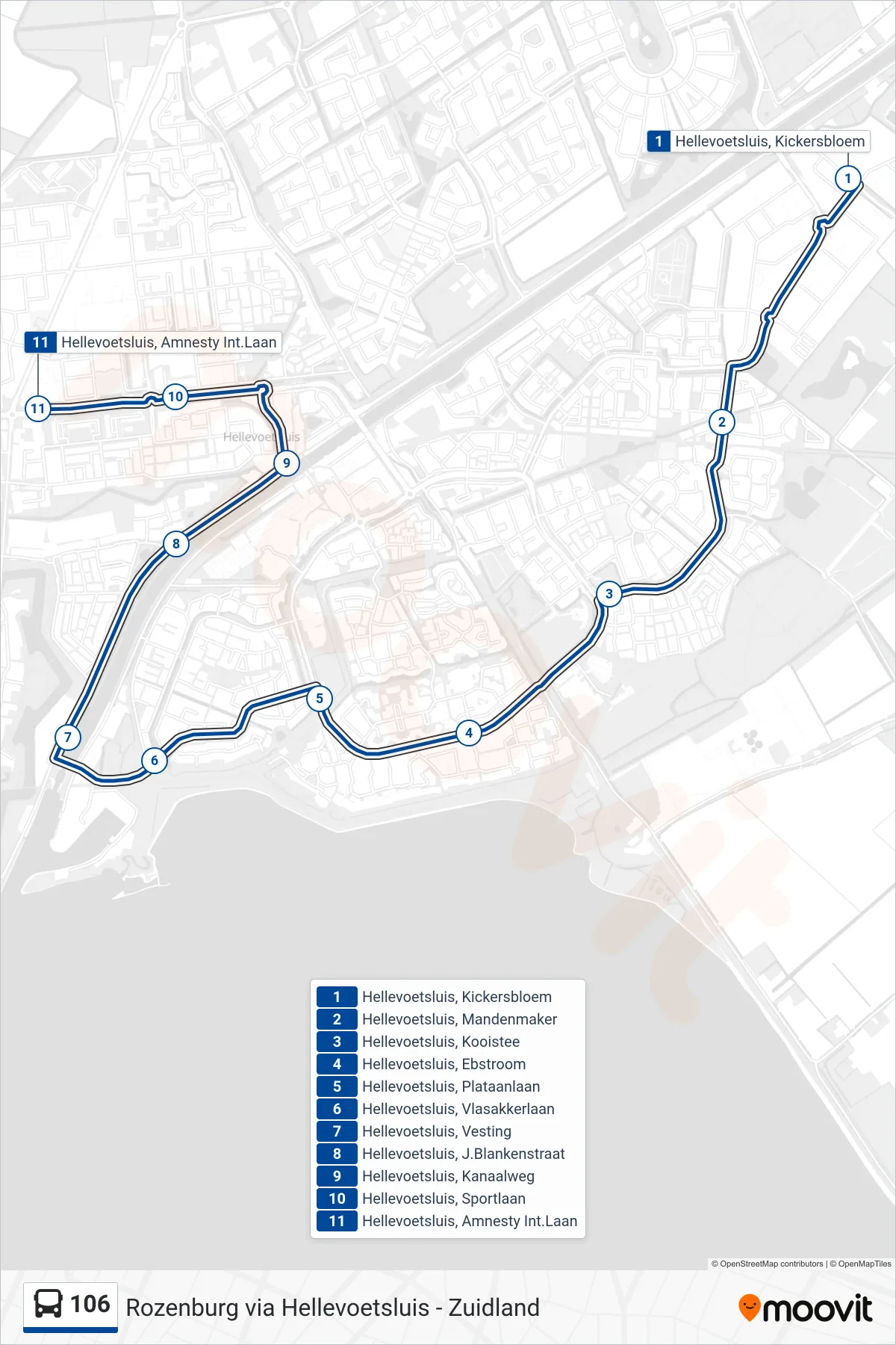 Lijn 106 (bus, Amnesty Internationallaan): route en haltes op de kaart