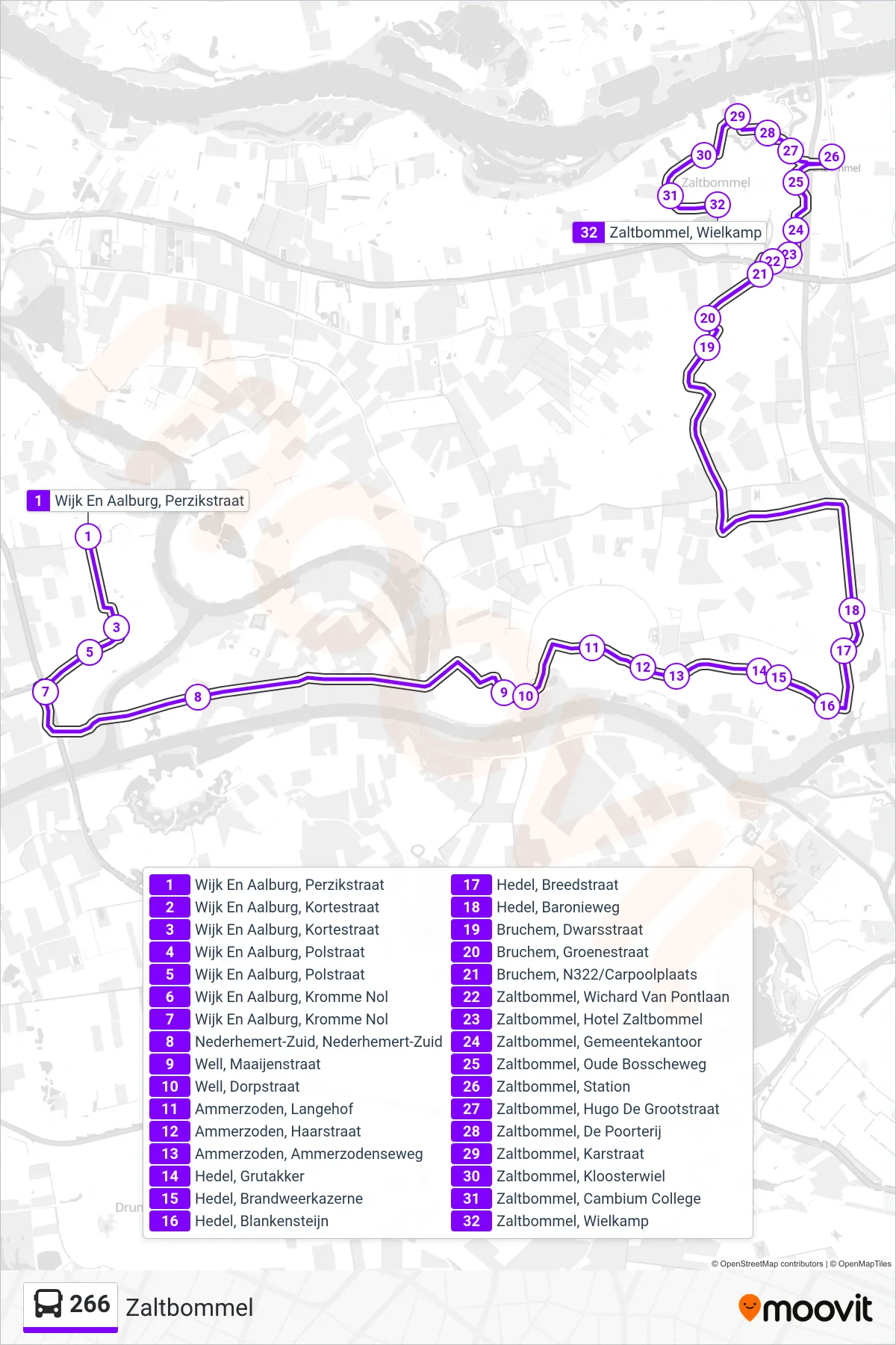 Lijn 266 (bus, Zaltbommel): route en haltes op de kaart