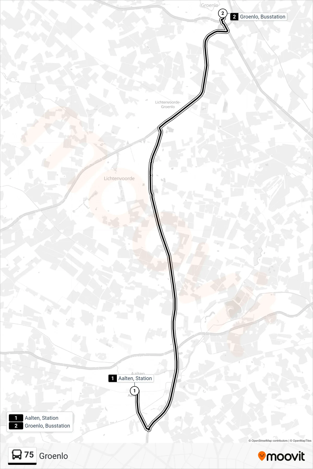 75 bus Line (Groenlo) route and stops on a map
