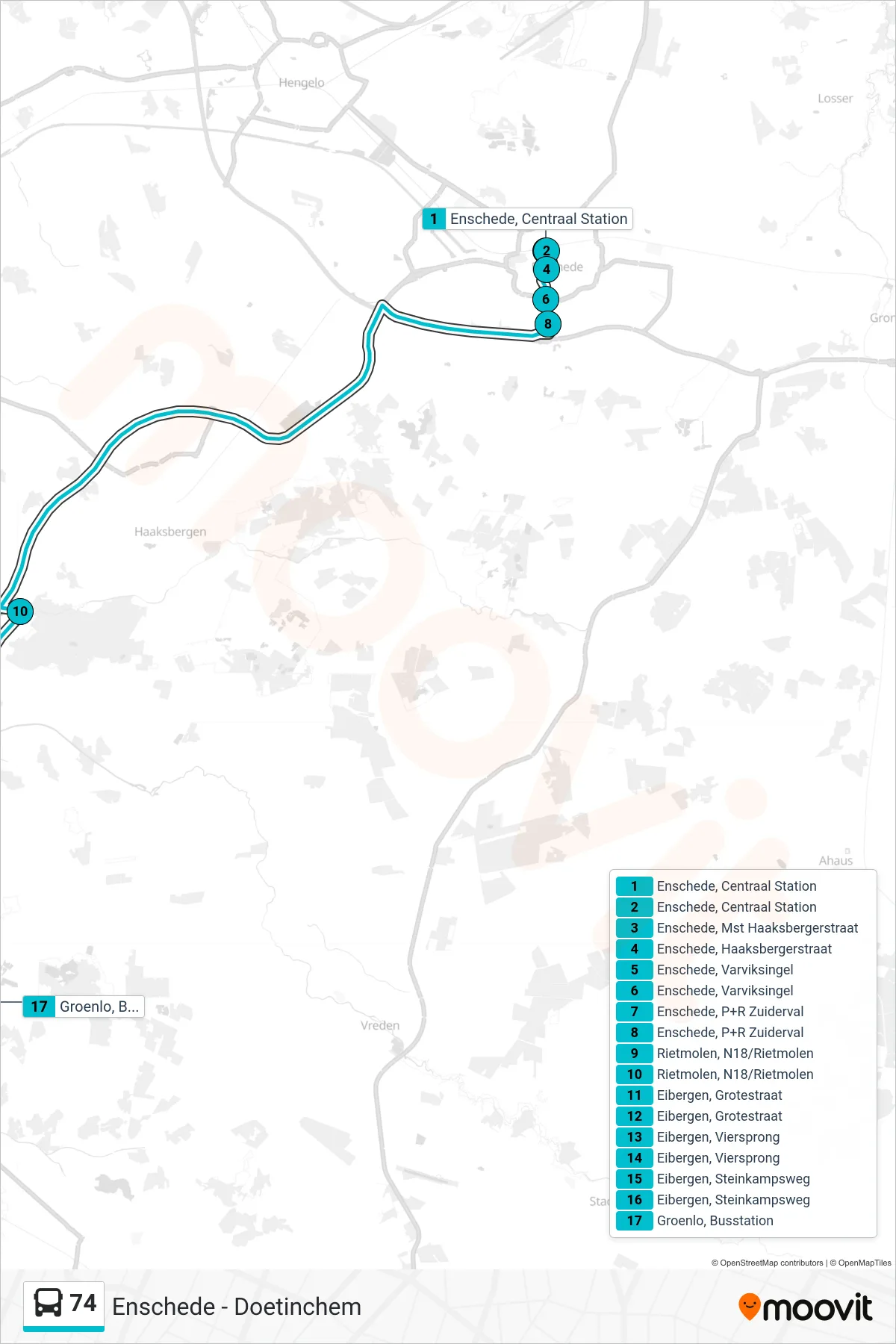 Lijn 74 (bus, Groenlo): route en haltes op de kaart