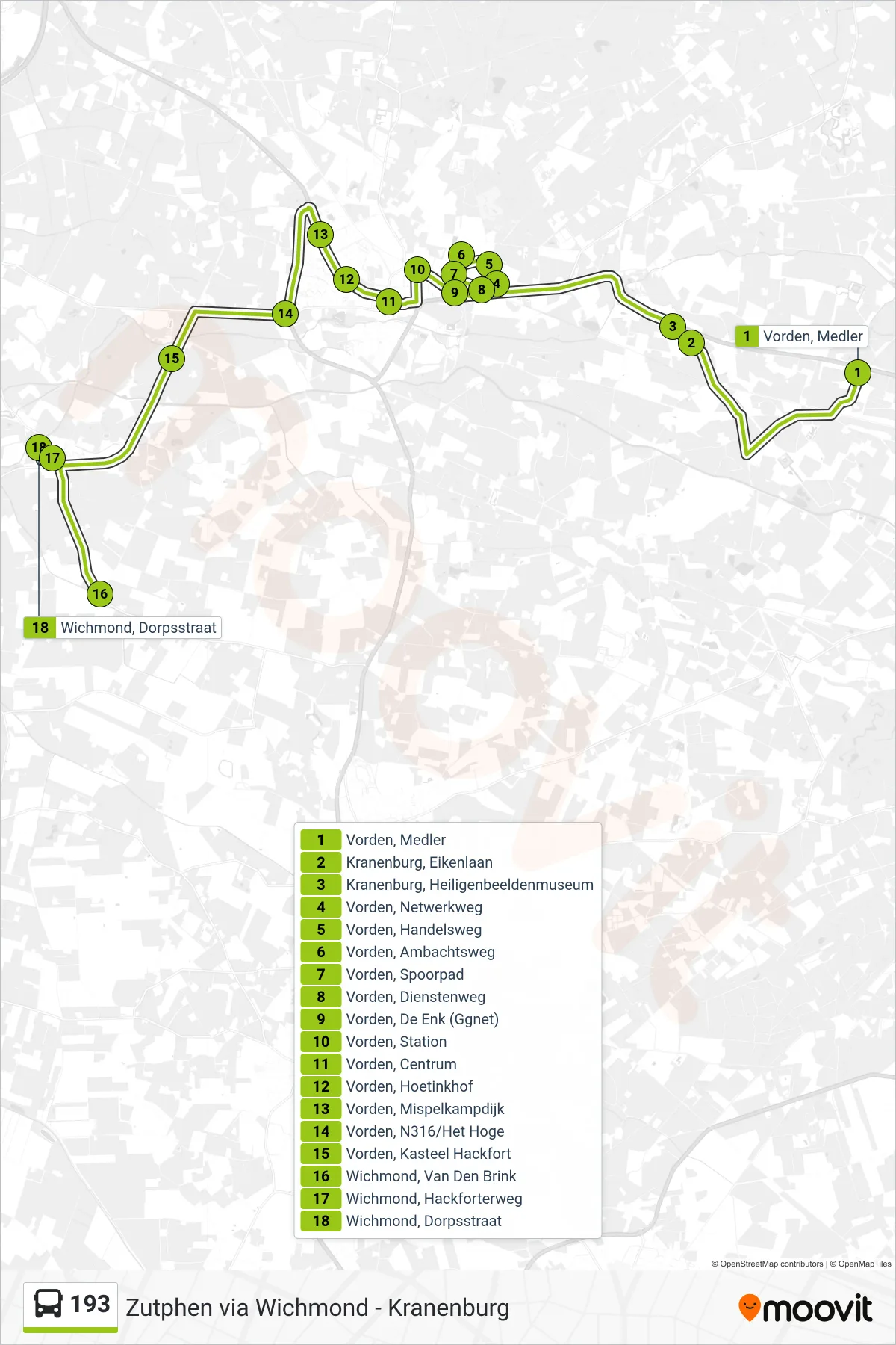Lijn 193 (bus, Wichmond): route en haltes op de kaart