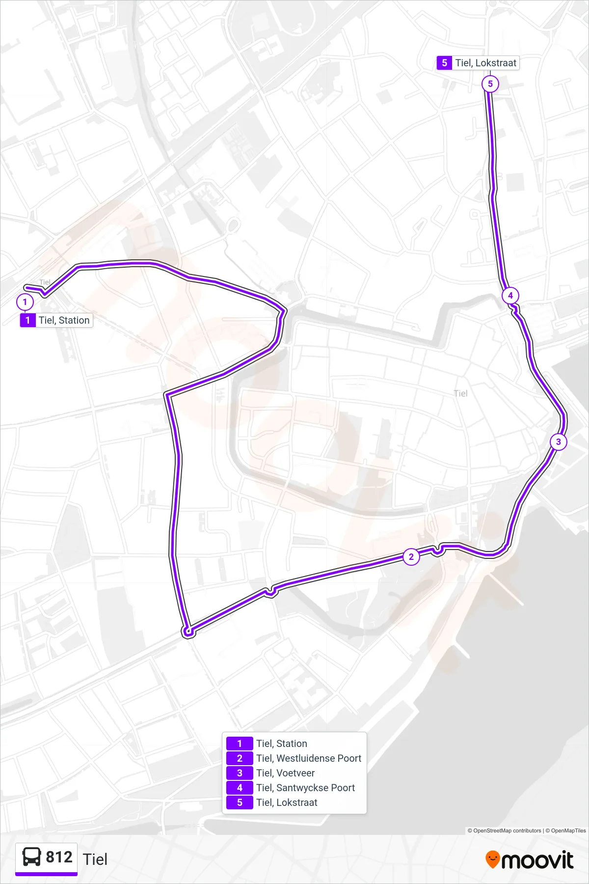Lijn 812 (bus, Tiel): route en haltes op de kaart