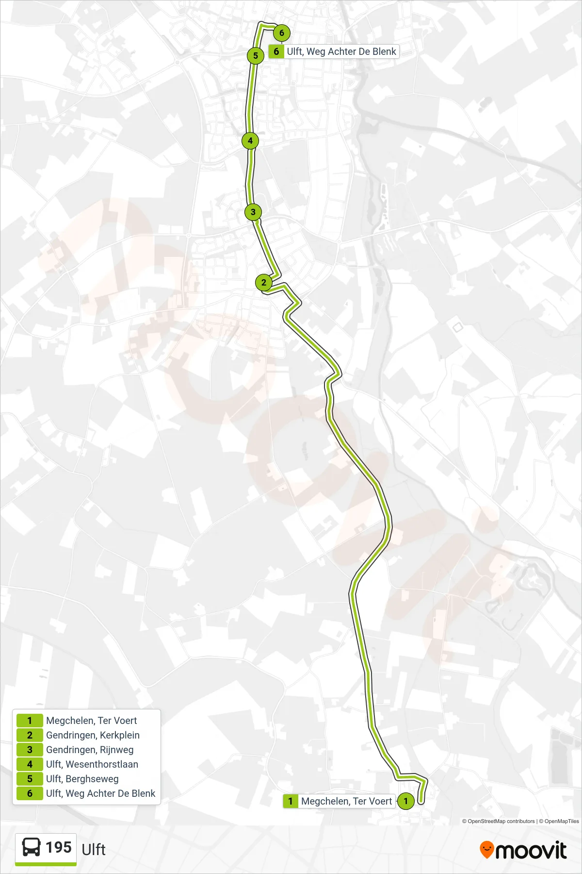 Lijn 195 (bus, Ulft): route en haltes op de kaart