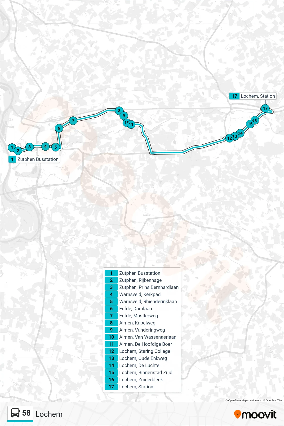 Lijn 58 (bus, Lochem): route en haltes op de kaart