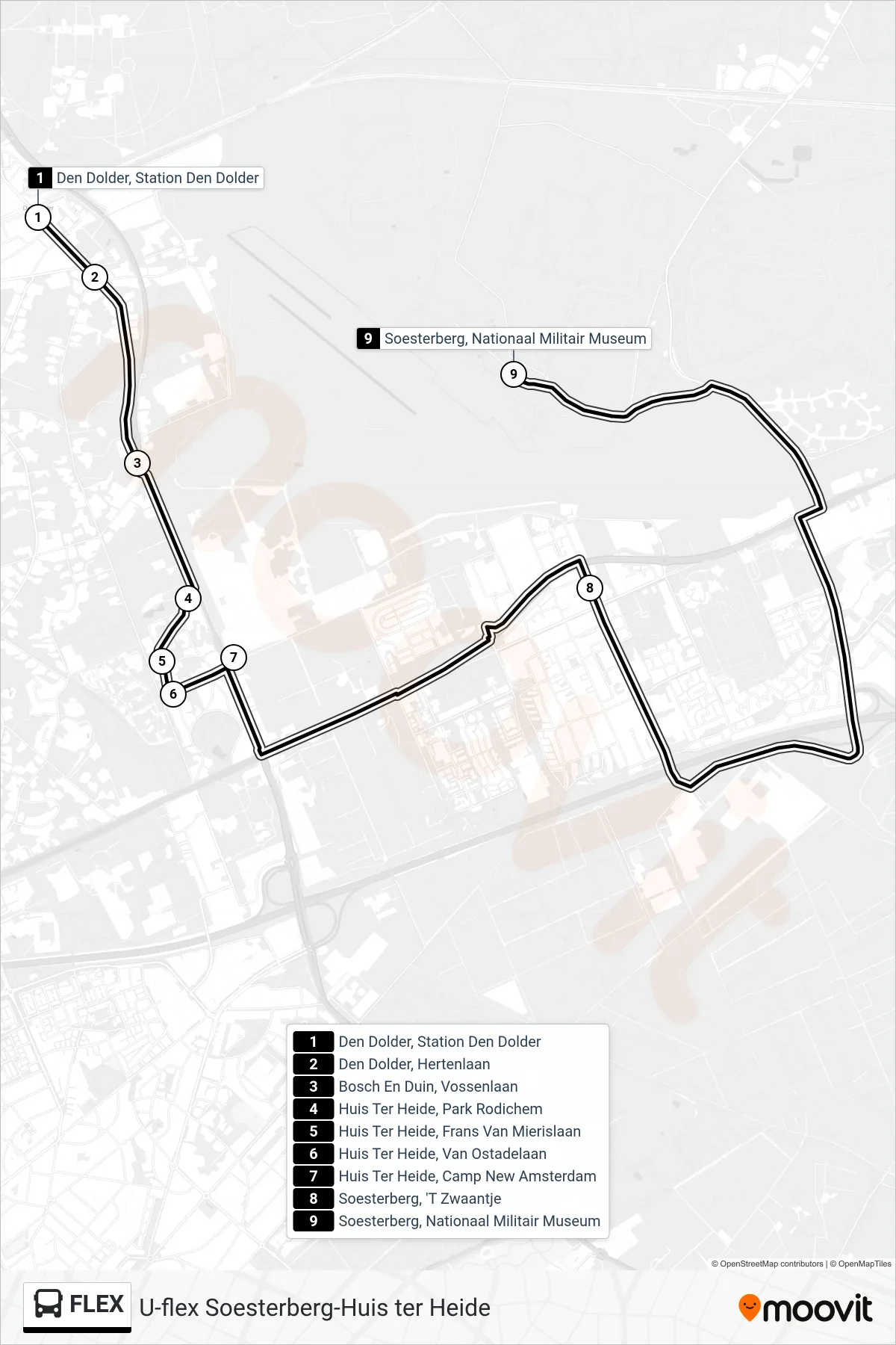 FLEX bus Line (Soesterberg) route and stops on a map