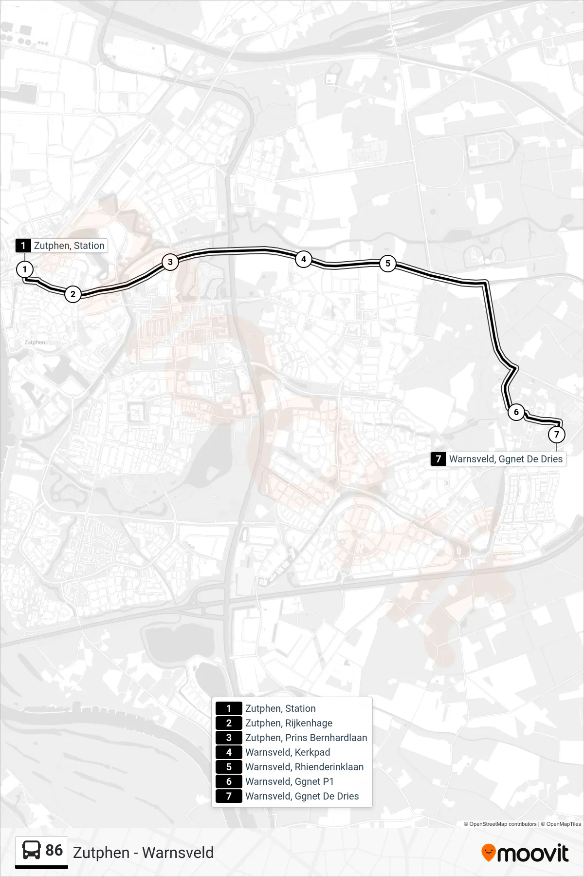 Lijn 86 (bus, Warnsveld): route en haltes op de kaart