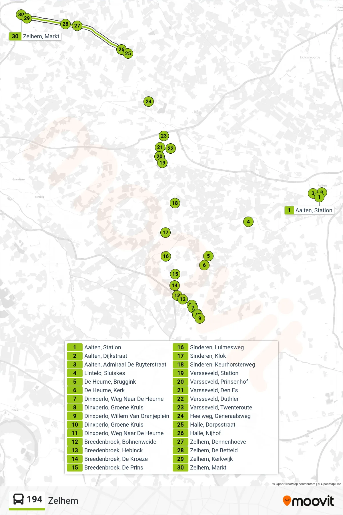 Lijn 194 (bus, Zelhem): route en haltes op de kaart