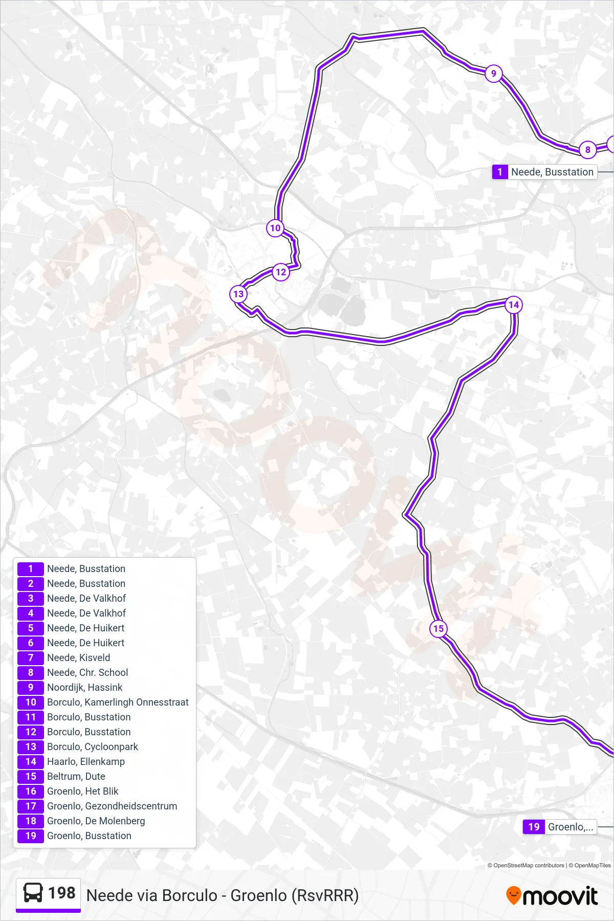 Lijn 198 (bus, Groenlo): route en haltes op de kaart