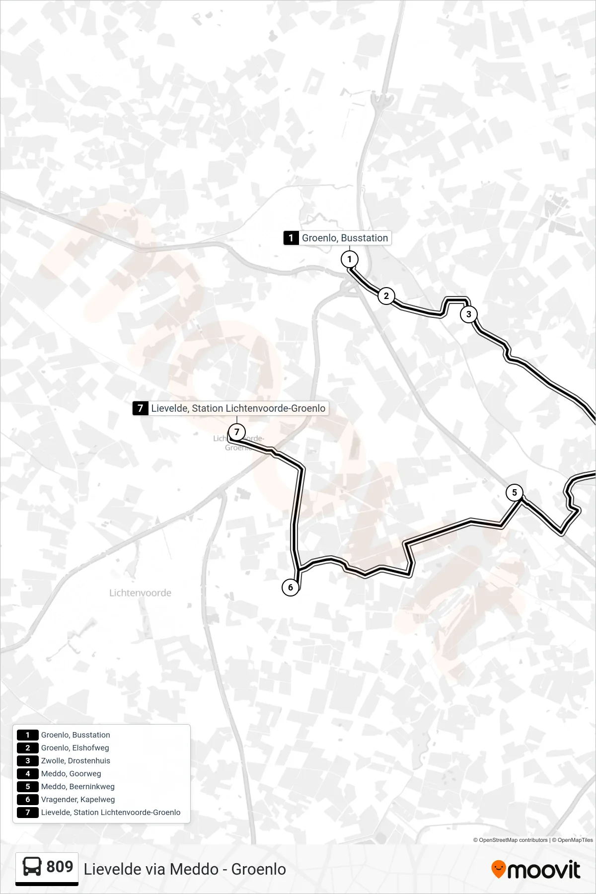 Lijn 809 (bus, Lievelde): route en haltes op de kaart