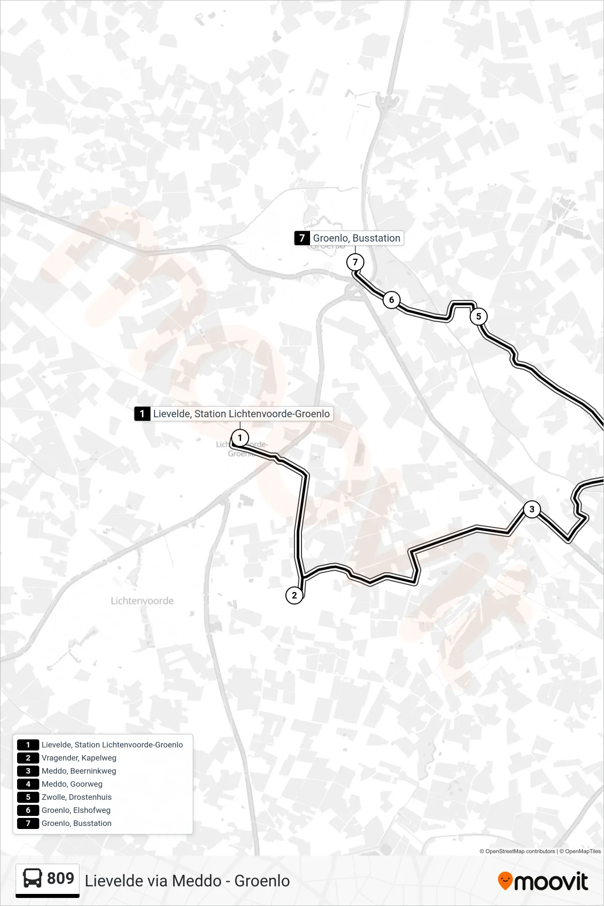 809 bus Line (Groenlo) route and stops on a map