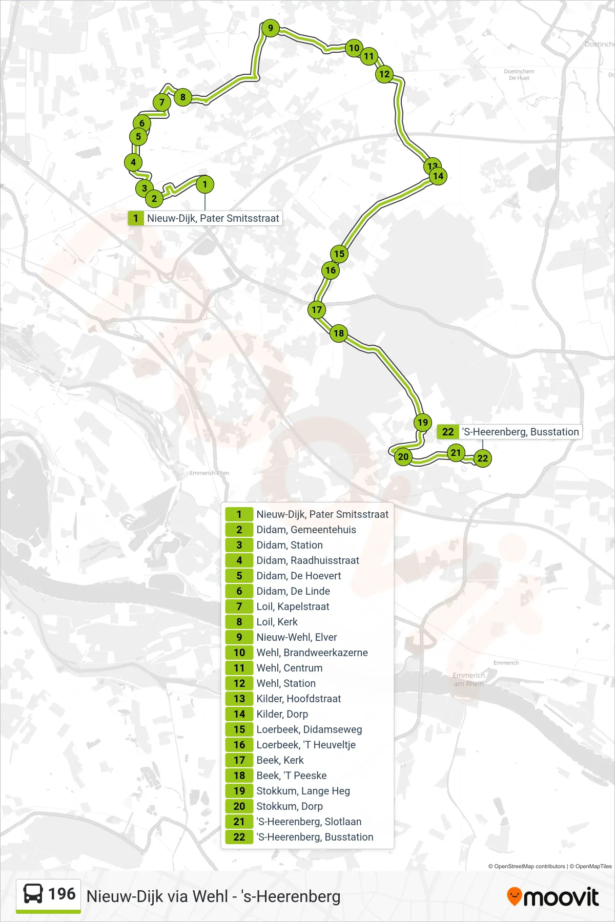 Lijn 196 (bus, 'S-Heerenberg): route en haltes op de kaart