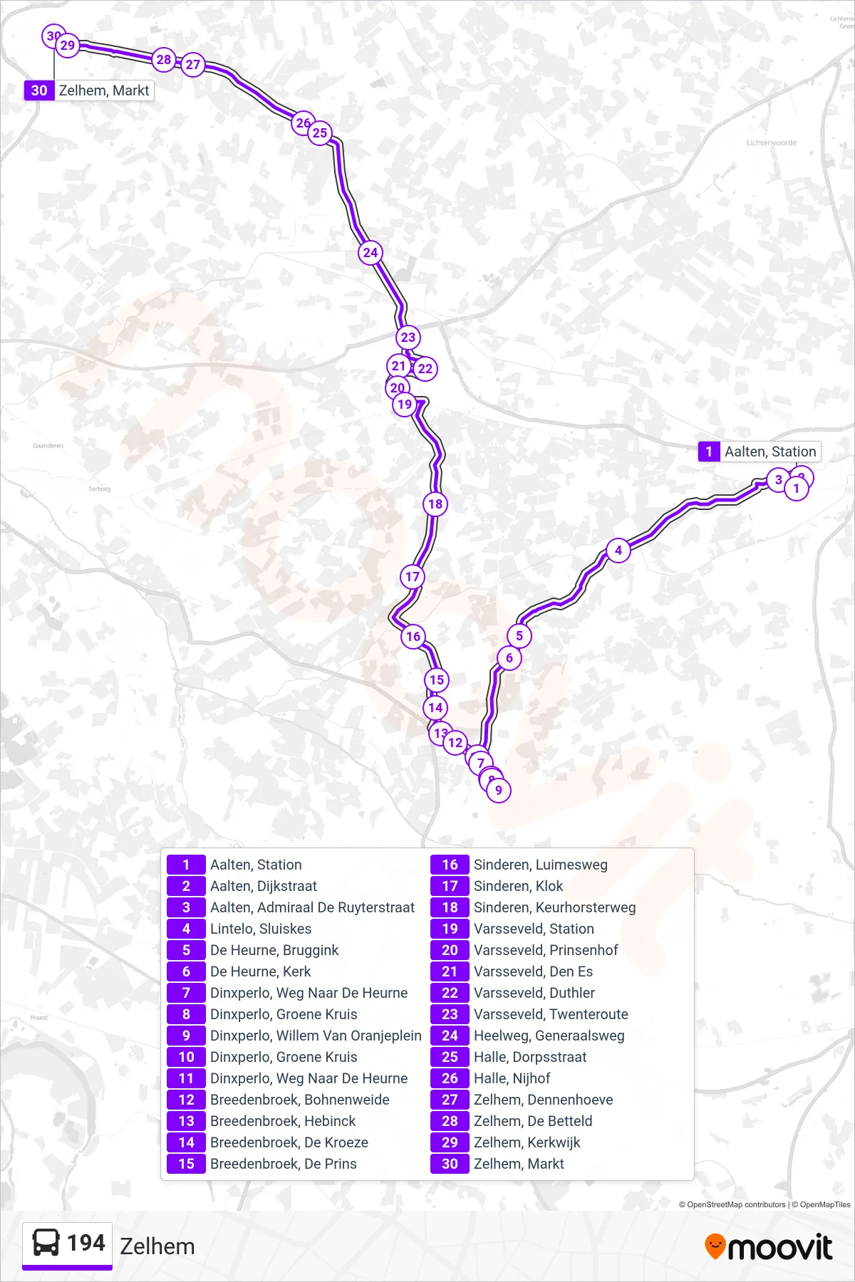 Lijn 194 (bus, Zelhem): route en haltes op de kaart