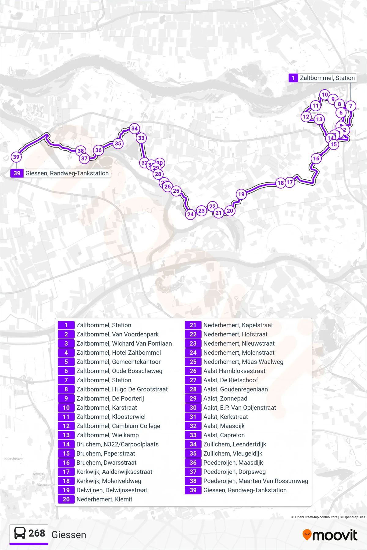 Lijn 268 (bus, Giessen): route en haltes op de kaart
