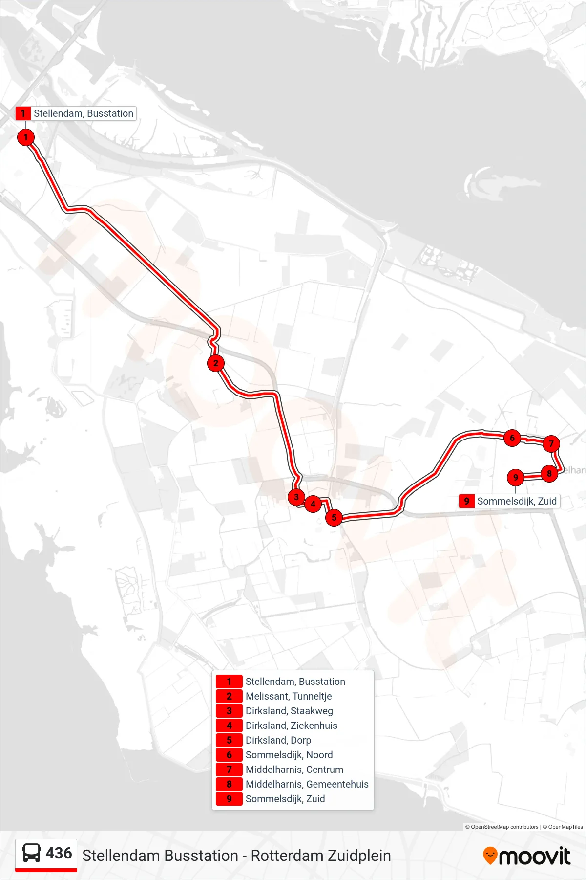 Lijn 436 (bus, Sommelsdijk Zuid): route en haltes op de kaart