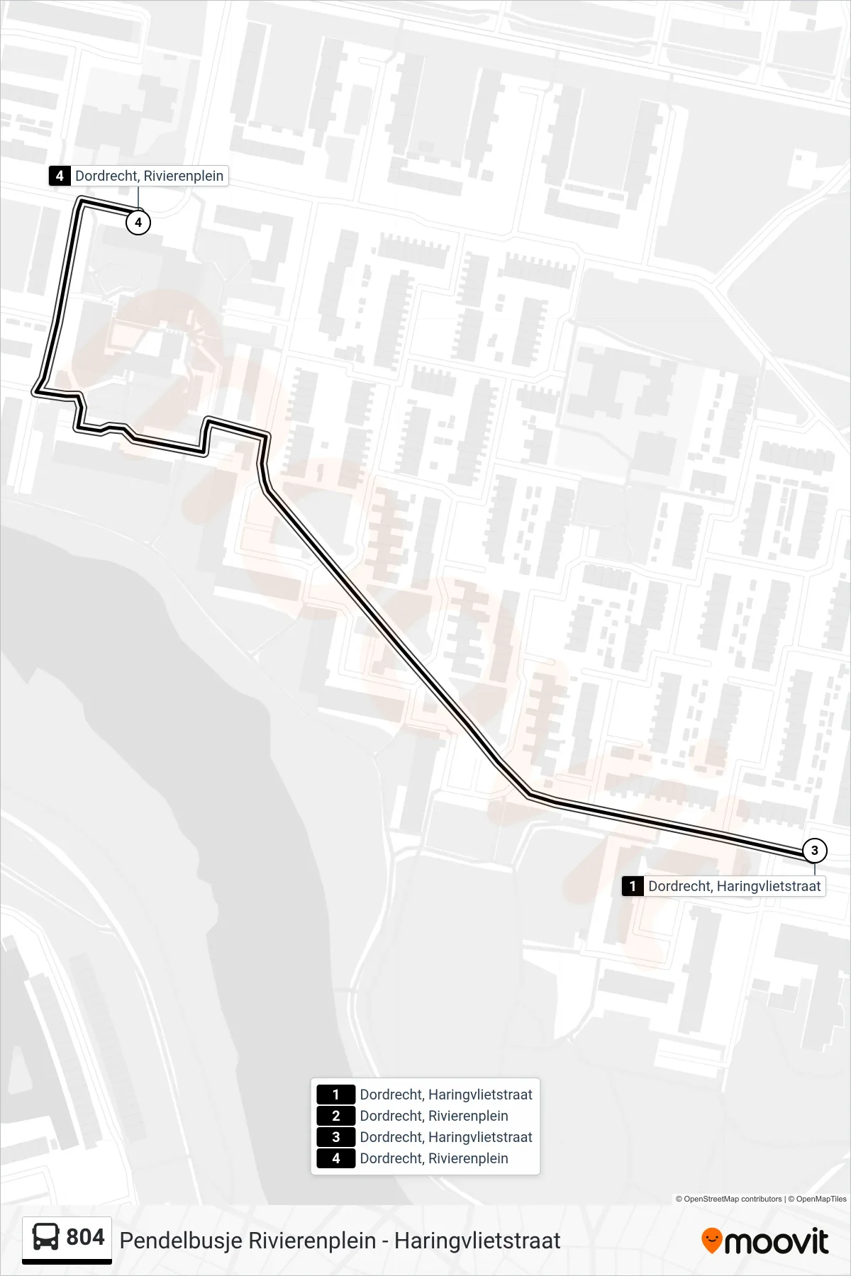 Lijn 804 (bus, Rivierenplein): route en haltes op de kaart