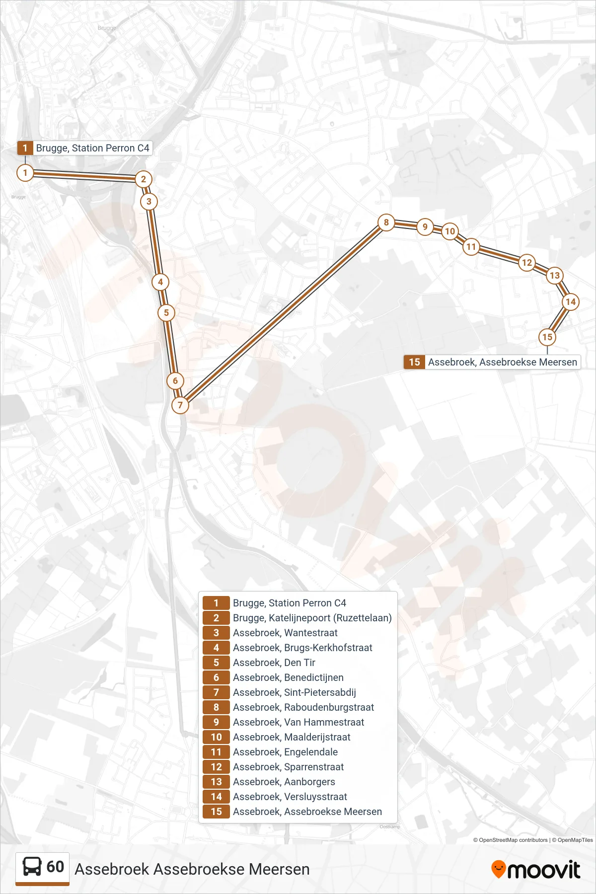 Lijn 60 (bus, Assebroek Assebroekse Meersen): route en haltes op de kaart