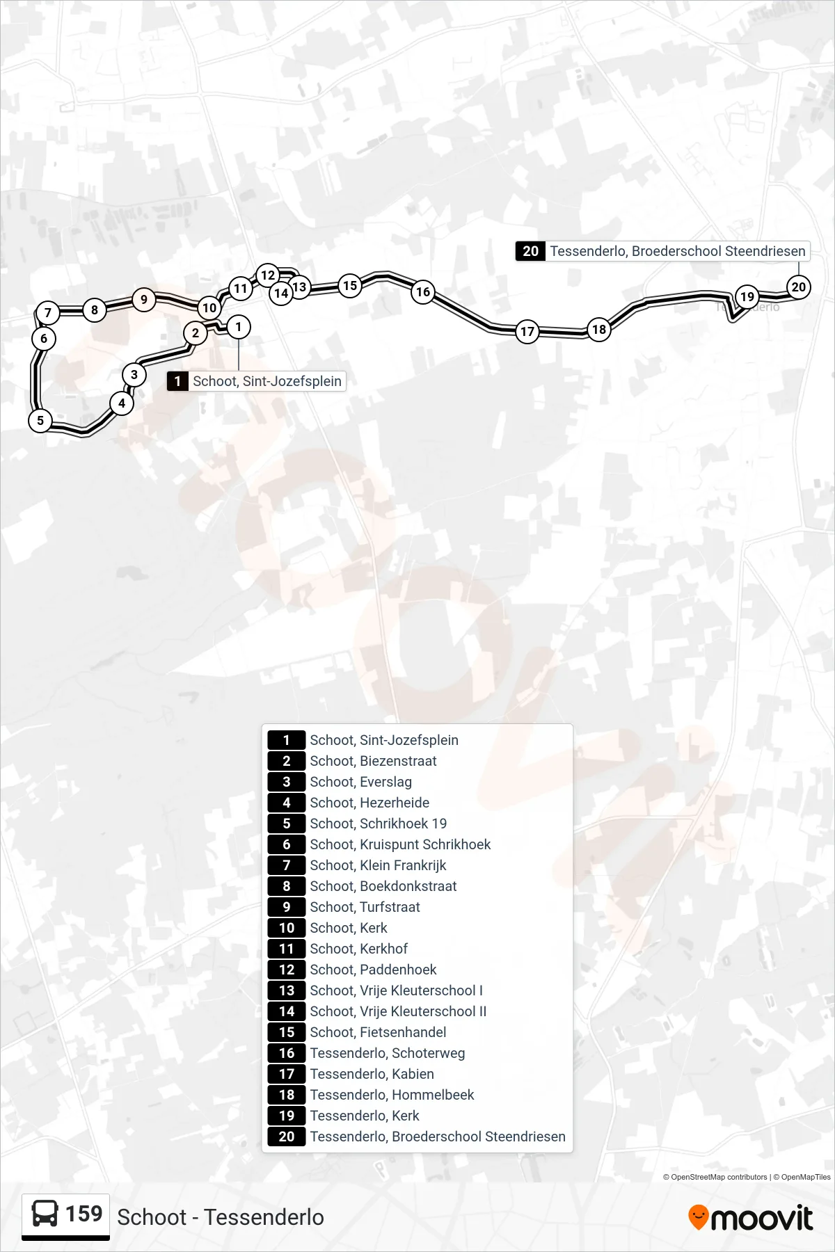 Lijn 159 (bus, Tessenderlo Broederschool Steendriesen): route en haltes op de kaart
