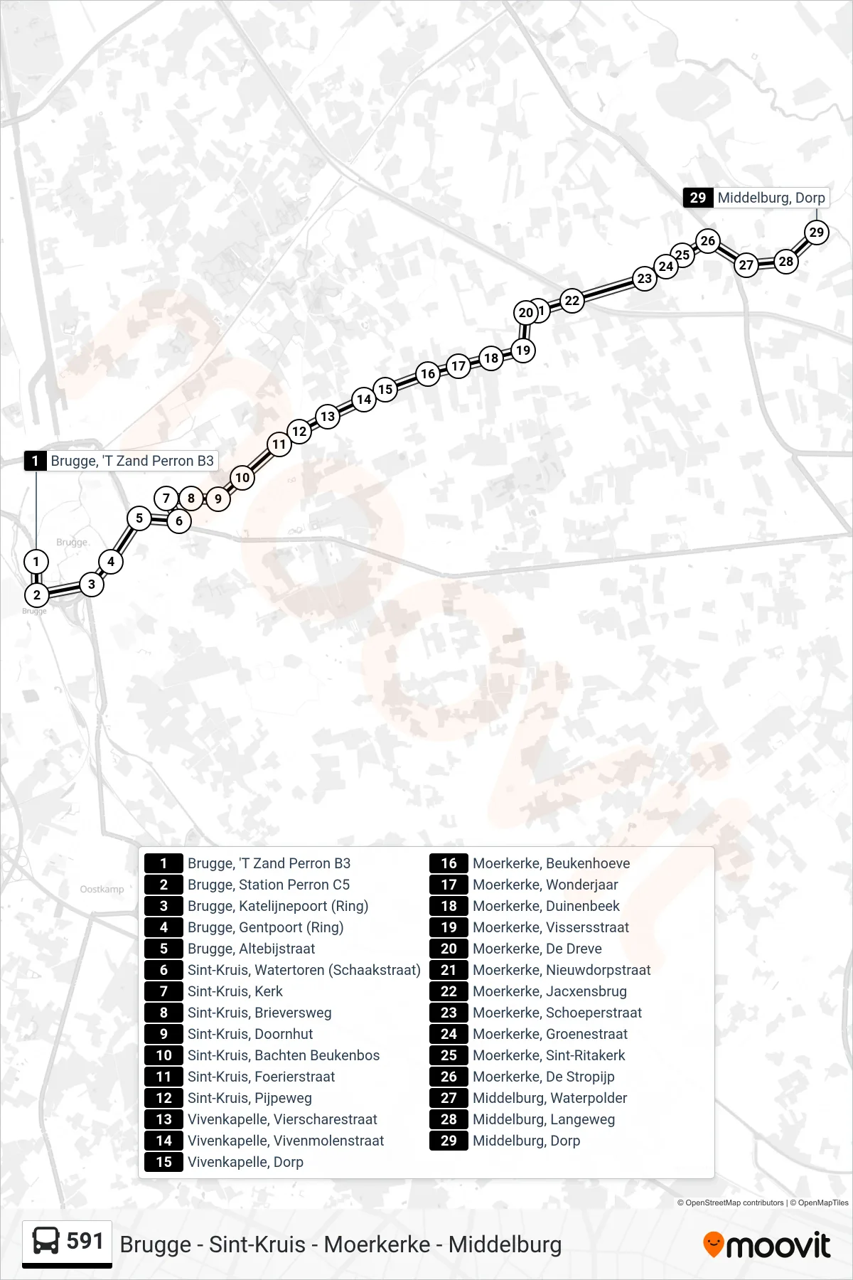Lijn 591 (bus, Middelburg Dorp): route en haltes op de kaart
