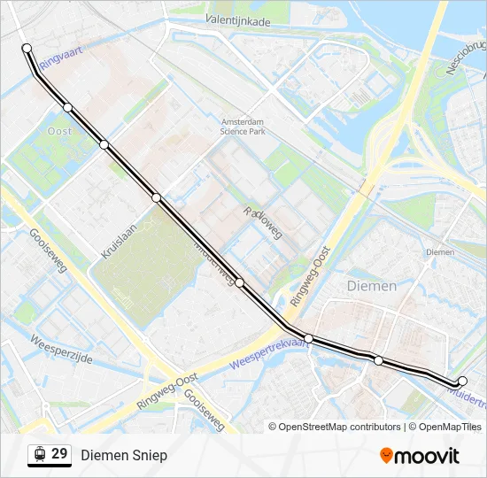 Tram 29 lijnkaart