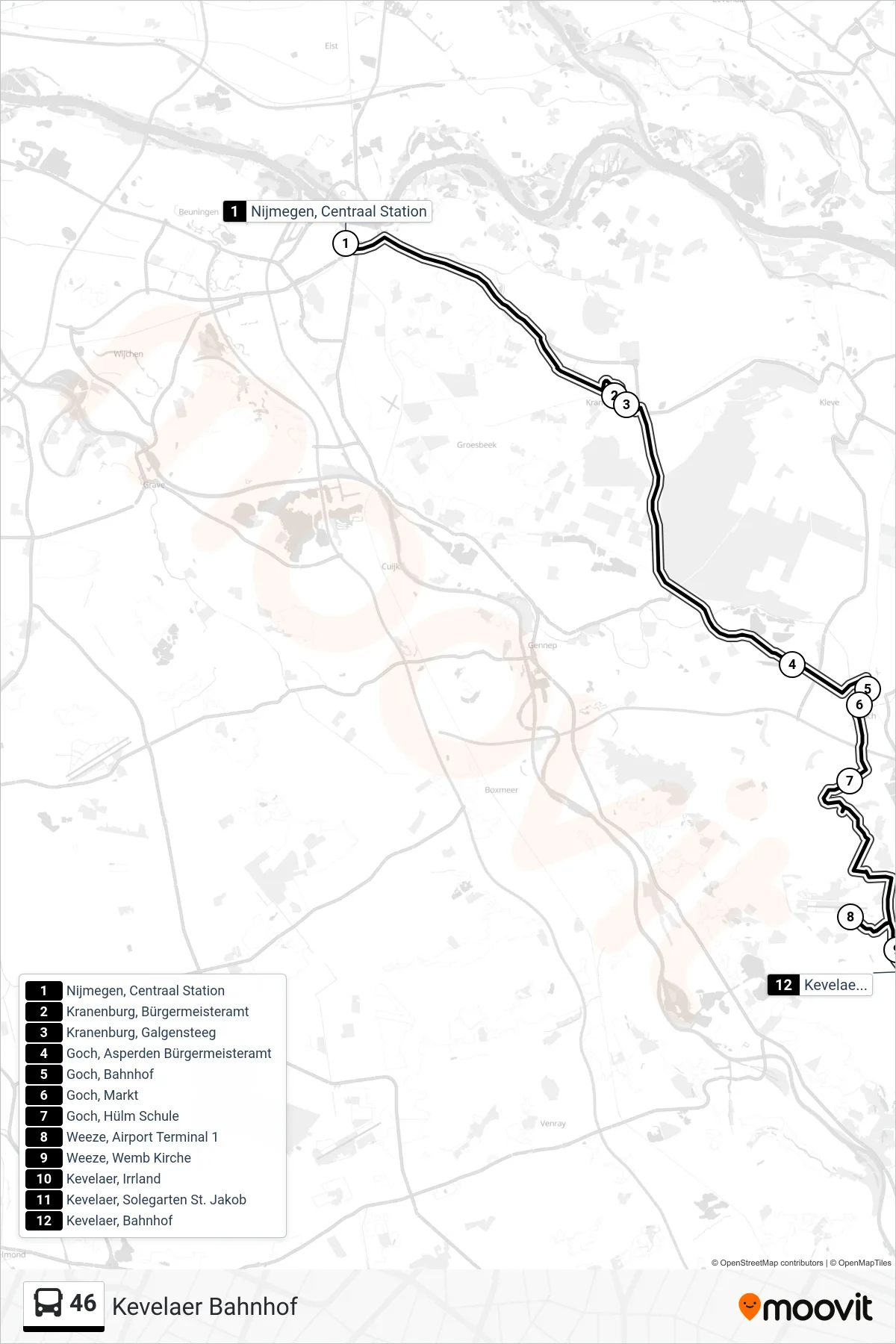 Lijn 46 (bus, Kevelaer Bahnhof): route en haltes op de kaart