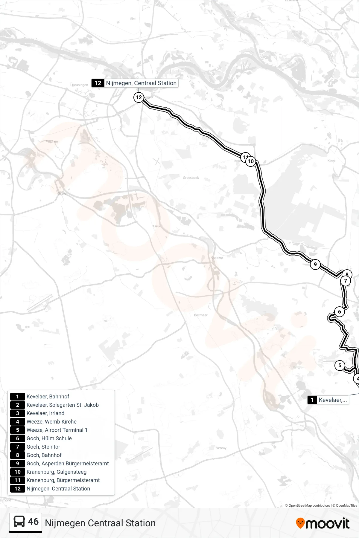 Lijn 46 (bus, Nijmegen Centraal Station): route en haltes op de kaart