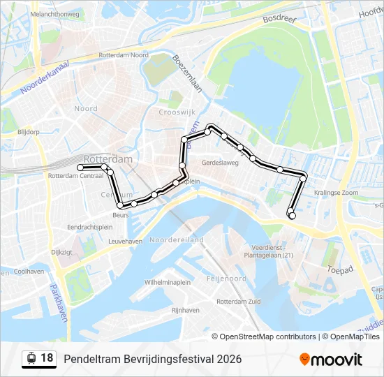 Tram 18 lijnkaart