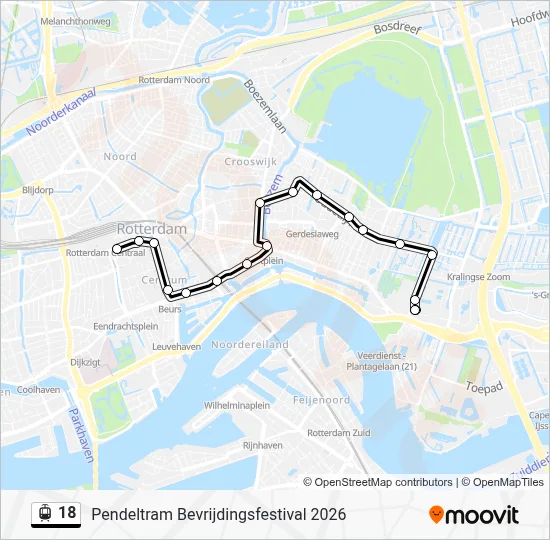 Tram 18 lijnkaart