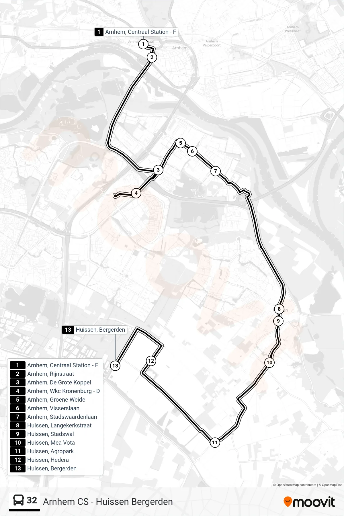 Lijn 32 (bus, Bergerden): route en haltes op de kaart
