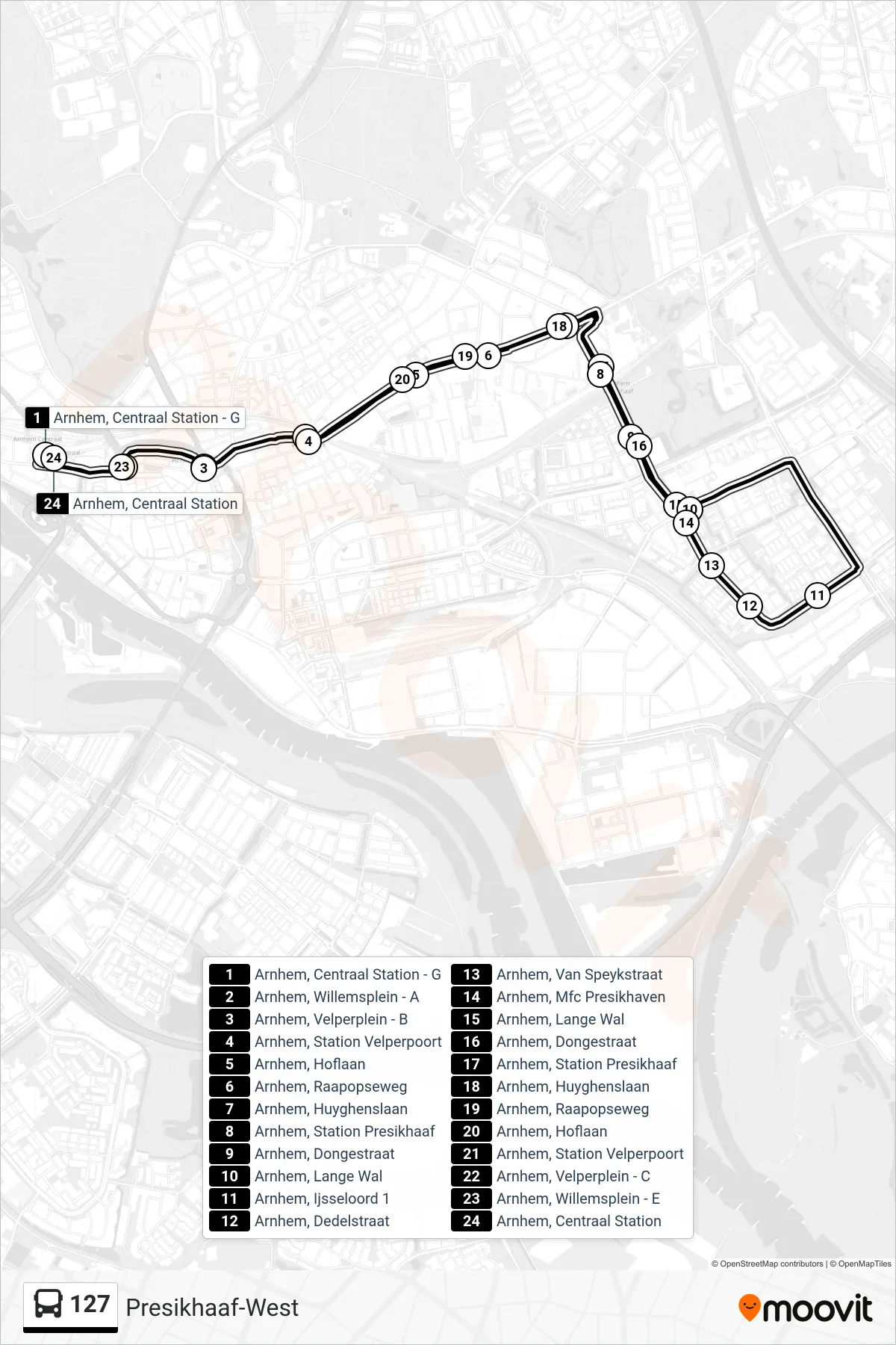 Lijn 127 (bus, Presikhaaf-West): route en haltes op de kaart