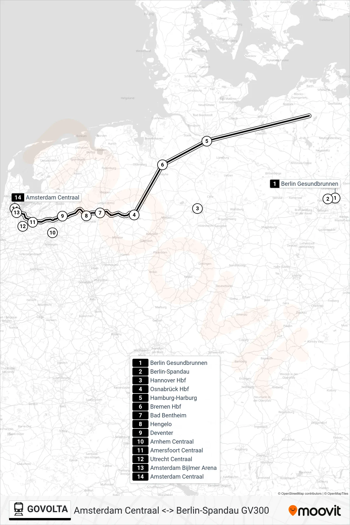 Lijn GOVOLTA (trein, Amsterdam Centraal): route en haltes op de kaart