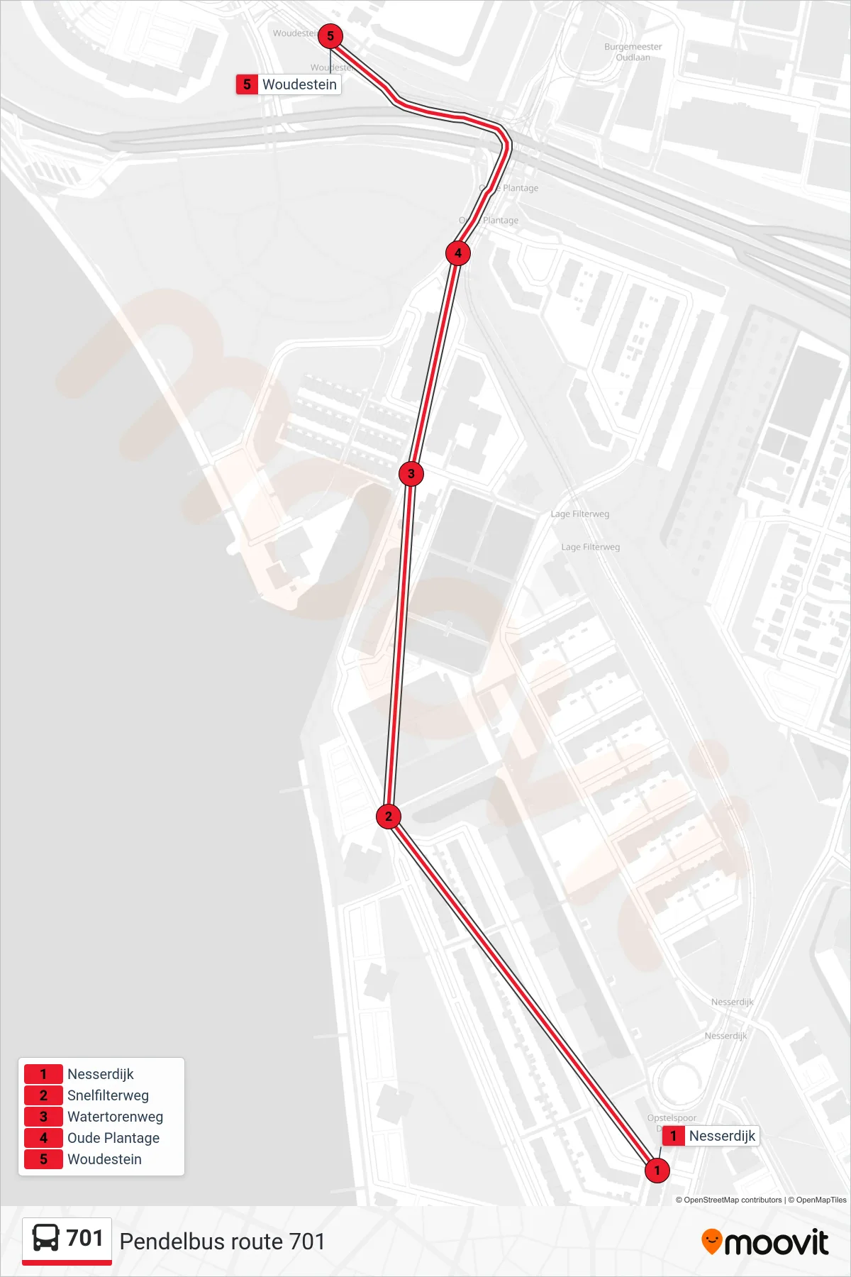 Lijn 701 (bus, Woudestein): route en haltes op de kaart