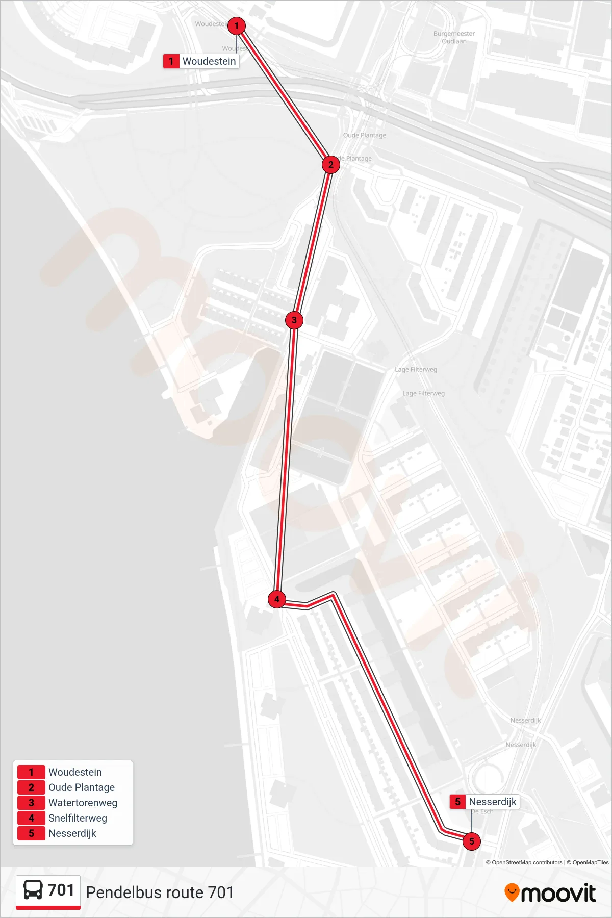 Lijn 701 (bus, De Esch): route en haltes op de kaart