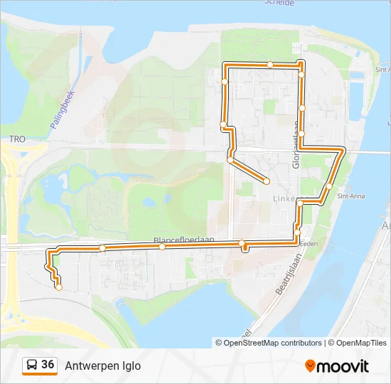 Bus 36 lijnkaart