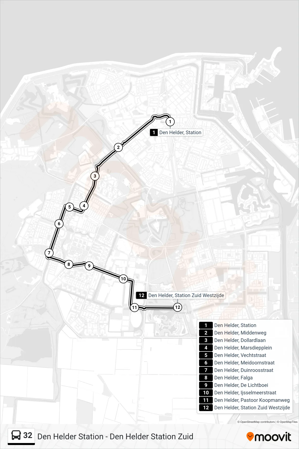 Lijn 32 (bus, Station Zuid): route en haltes op de kaart