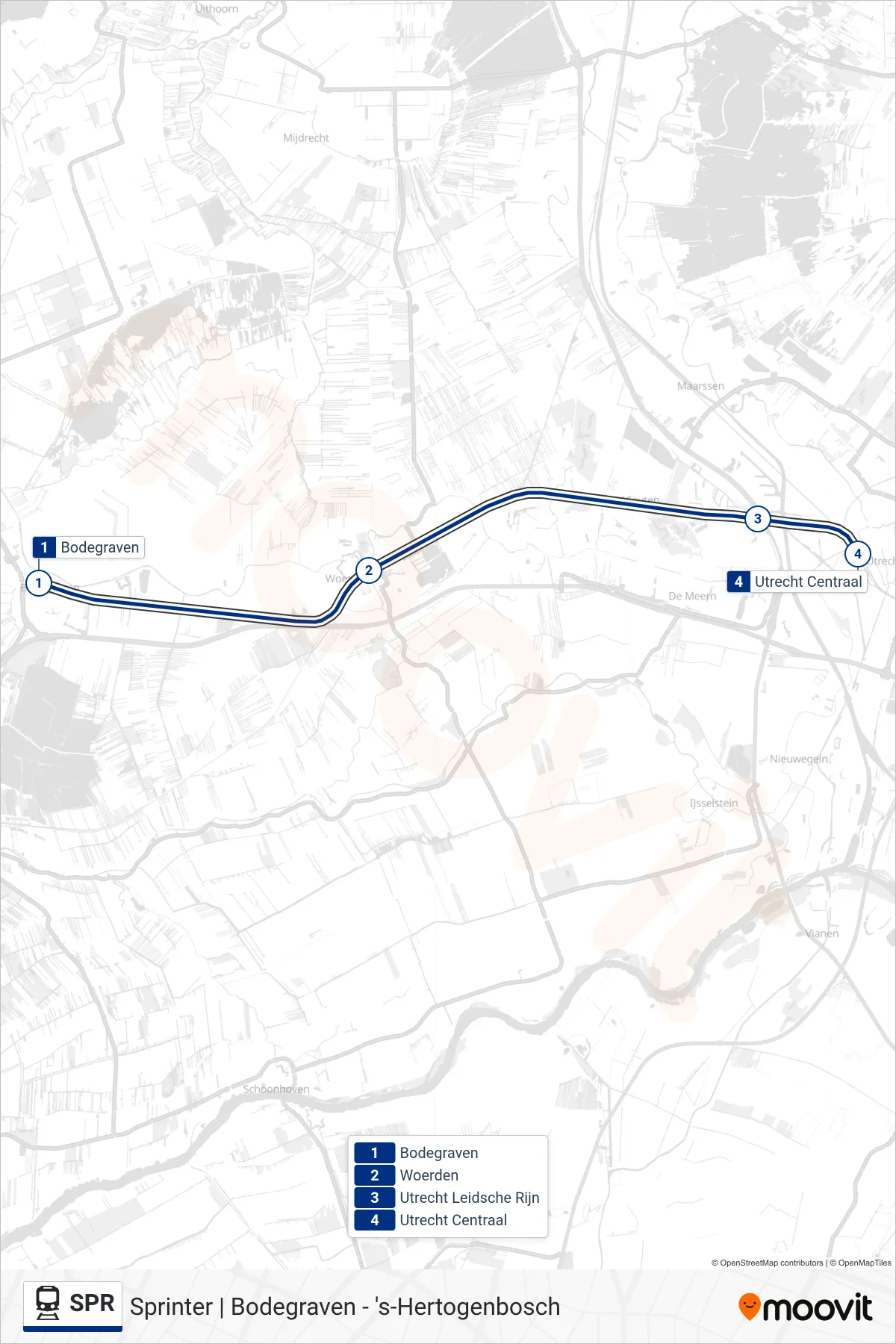 Lijn SPR (trein, Utrecht Centraal): route en haltes op de kaart