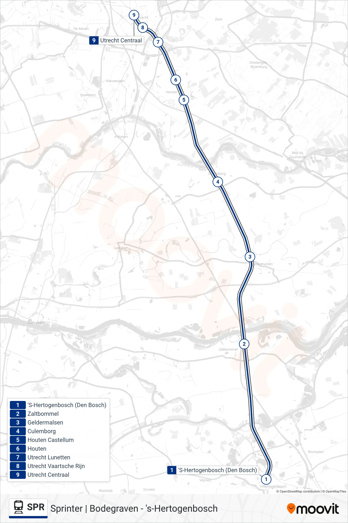 Lijn SPR (trein, Utrecht Centraal): route en haltes op de kaart