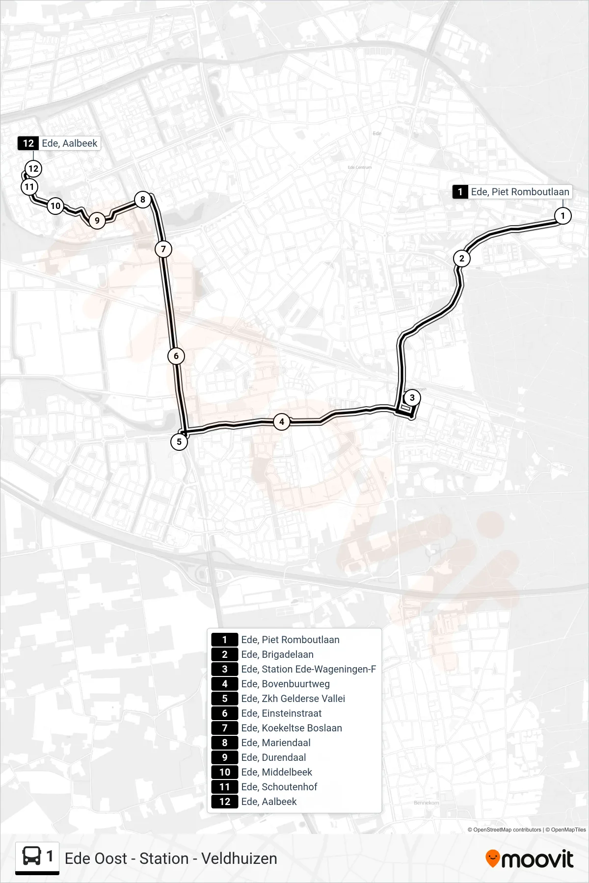 Lijn 1 (bus, Veldhuizen): route en haltes op de kaart