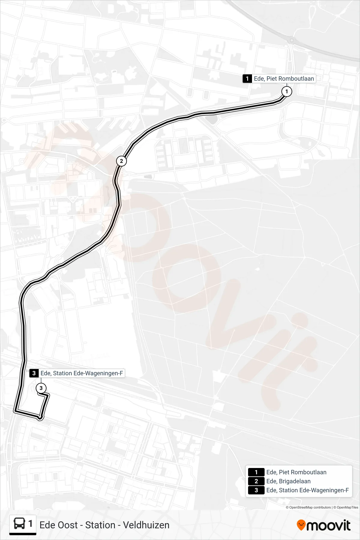 Lijn 1 (bus, Ede Station): route en haltes op de kaart