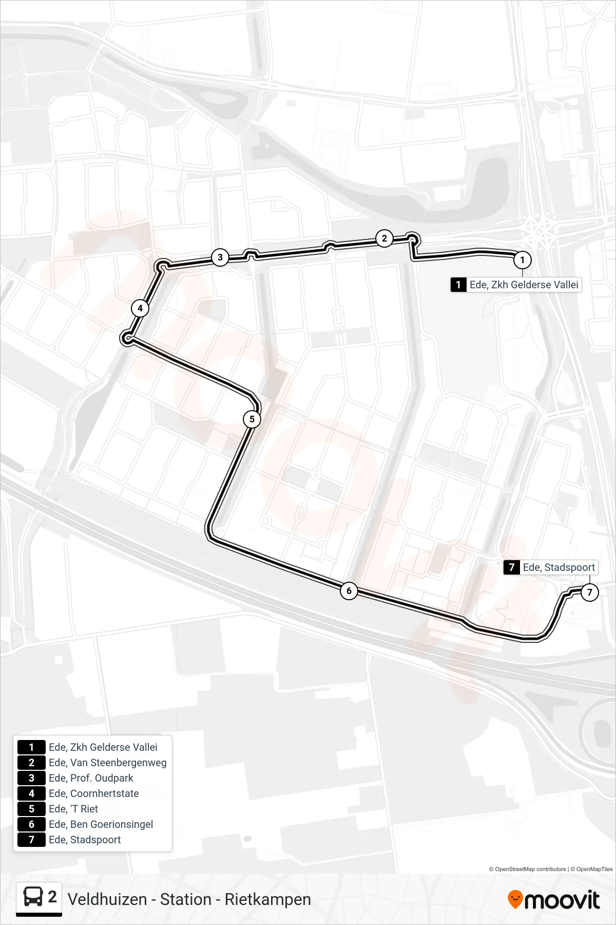 Lijn 2 (bus, Stadspoort): route en haltes op de kaart