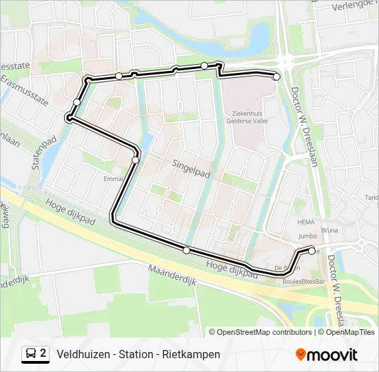 Bus 2 lijnkaart