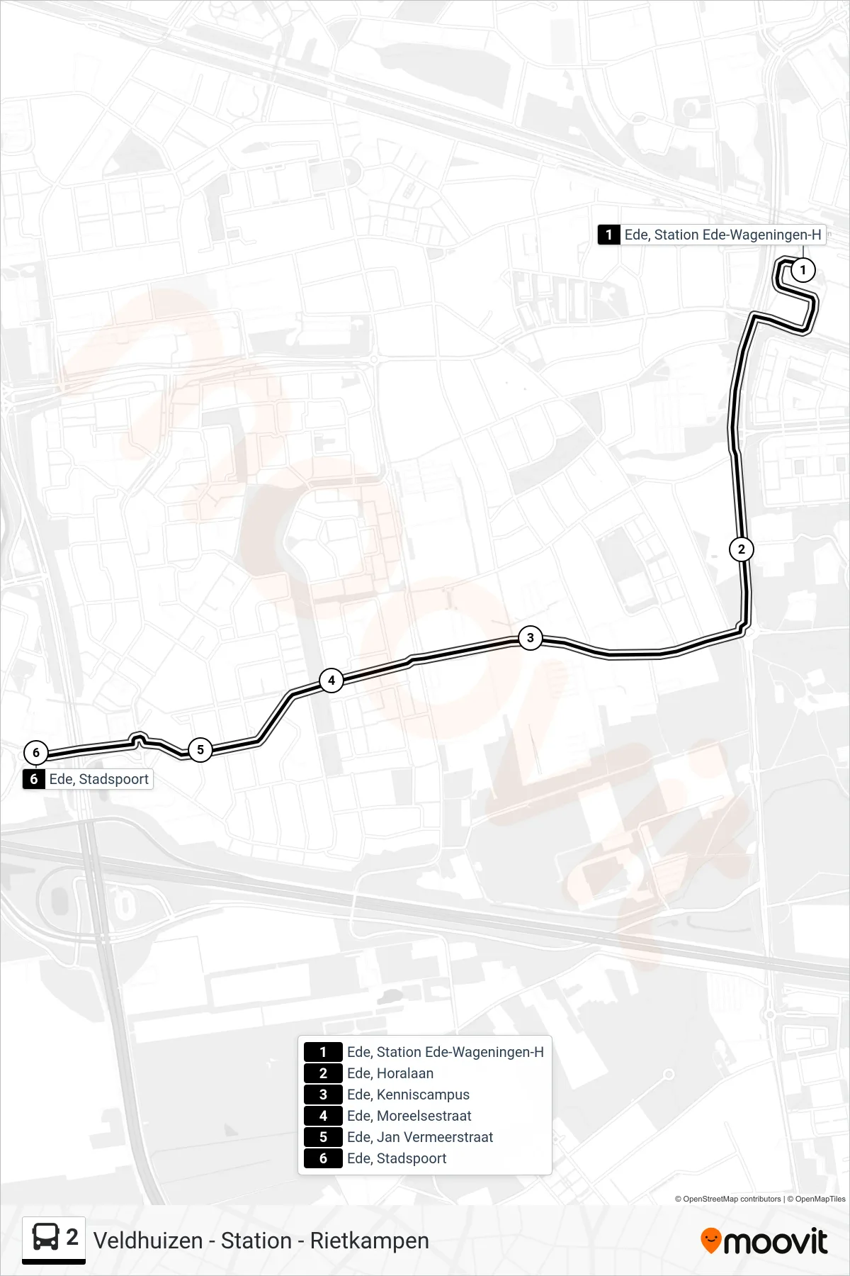 Lijn 2 (bus, Stadspoort): route en haltes op de kaart